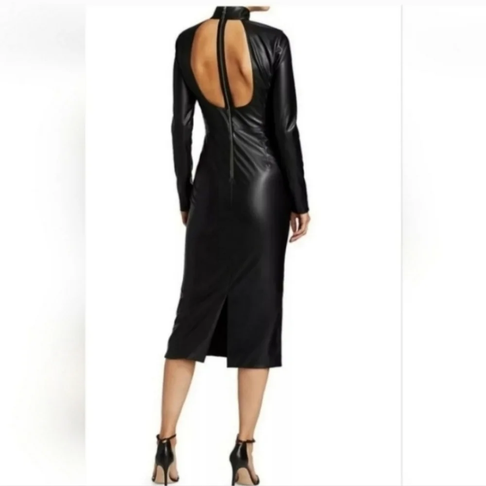 ALICE + OLIVIA DELORA VEGAN LEATHER MOCKNECK MIDI DRESS SIZE 4 - Picture 7 of 15